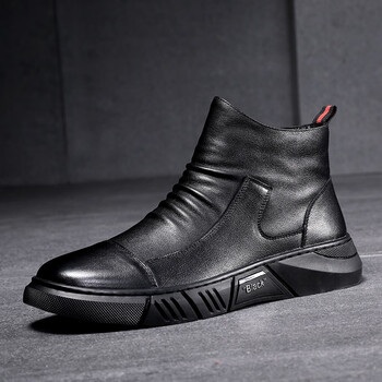 nipendo轻奢品牌休闲皮靴男士新款真皮加绒加厚保暖中筒皮靴男英伦低