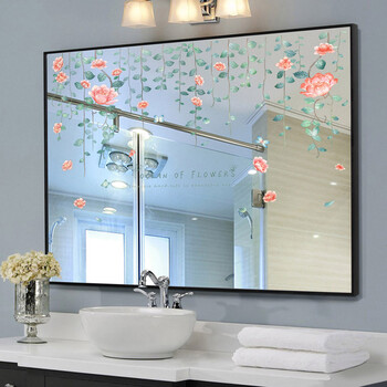 创意镜子镜面装饰墙贴画浴室卫生间玻璃贴纸自粘防水墙贴画小清新w3