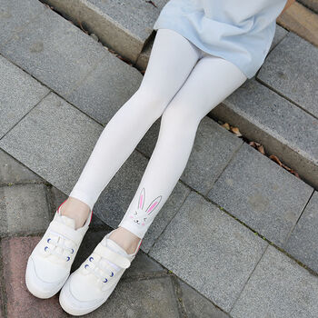 薄款宝宝儿童修身女孩卡通长裤适合3-15岁小女孩夏天穿的裤子 白色