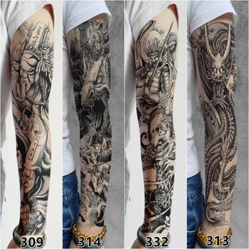 纹身贴4张纹身贴防水逼真全臂花臂暗黑般若 龙图腾手臂仿真刺青贴纸