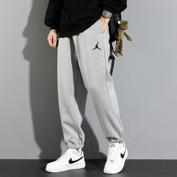 乔丹aj飞人灰色宽松卫裤运动裤男士纯棉束脚春秋季加厚纯棉 灰色(8088