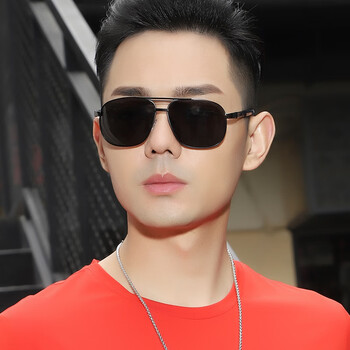 暴龙眼镜 大脸偏光太阳镜男士开车专用眼镜飞行员钓鱼墨镜司机驾 黑金