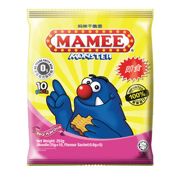 马来西亚进口 妈咪 mamee 方便面 家庭装烧烤味干脆面 253g 袋装