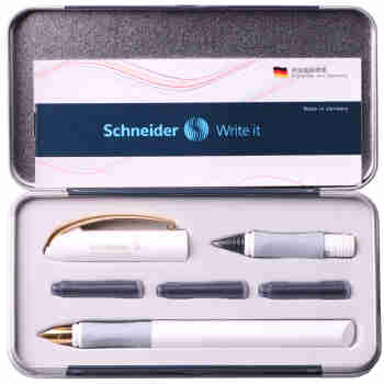 Schneider（施耐德）金色年华 钢笔+签字笔头套装 墨水笔 双笔尖礼品套装学生办公练字签名书写 白色-167802