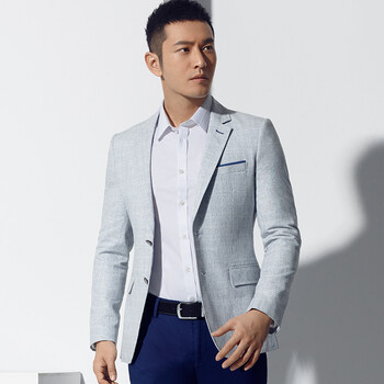阿仕顿 男士浅色休闲两粒扣便西修身小西装外套 灰白185/xxl a1040020