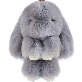 壹盒惊喜 呆萌装死兔 浅灰色 创意獭兔毛钥匙扣生日礼物送女生真毛