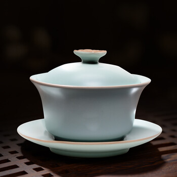 东道 汝窑盖碗送礼三才杯三才盖碗汝瓷茶具开片可养金丝