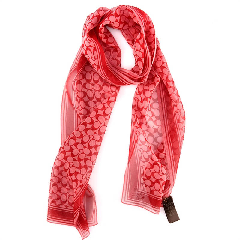 coach 蔻驰 女款淡紫红色双c图案丝巾 f82740-aoo rs 自营