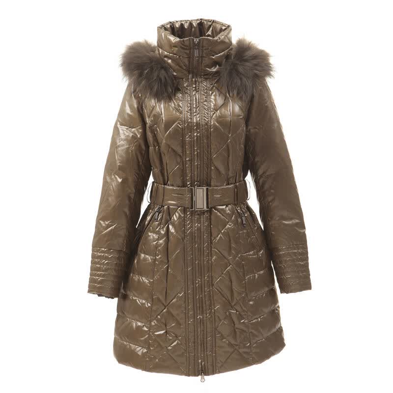 飞雁 奢华毛领中长款 羽绒服18531001 宇光绿 165