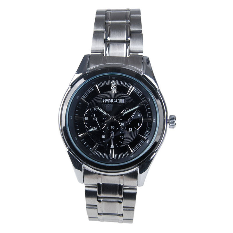 pangchi鹏志时尚情侣黑色表盘钢带腕表2215 (男表) 银黑