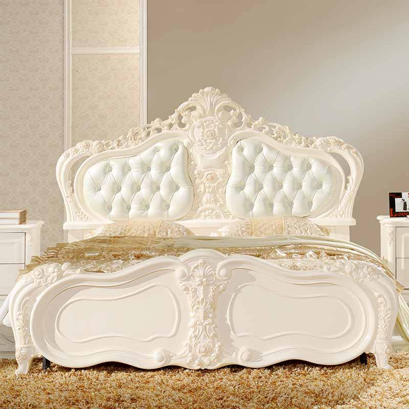 欧式床 法式床美式床家具 实木双人床 真皮床 欧式家具 906 荷花白