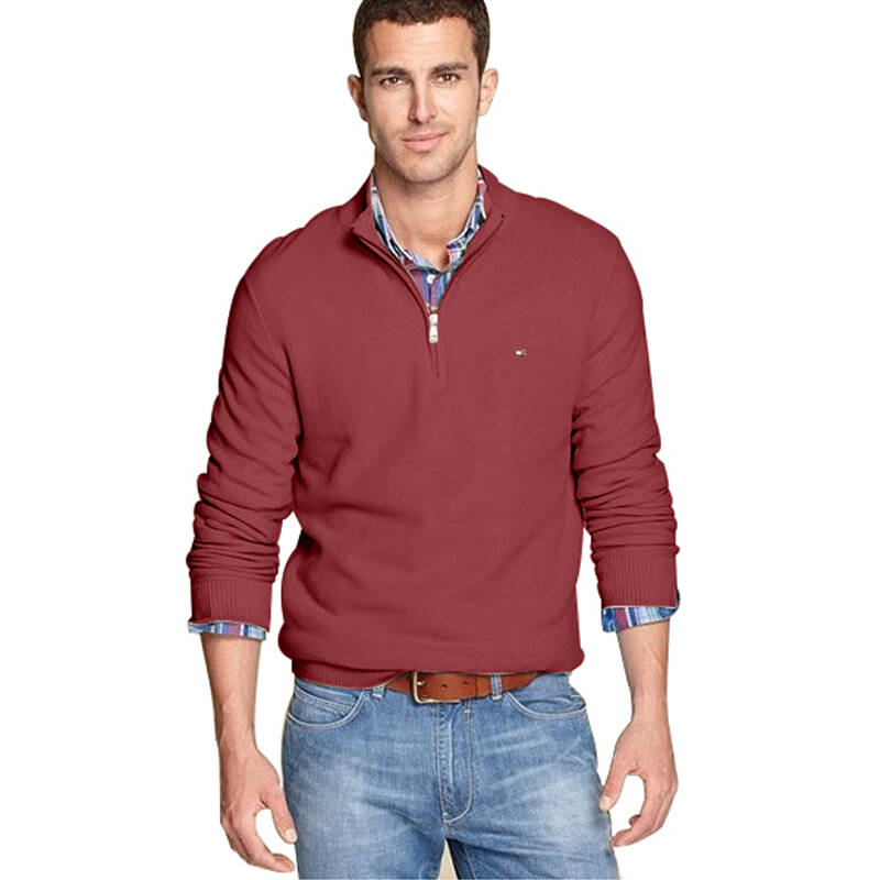 tommy hilfiger/汤米 秋冬新款 男士半拉链立领长袖针织衫 毛衣 暗