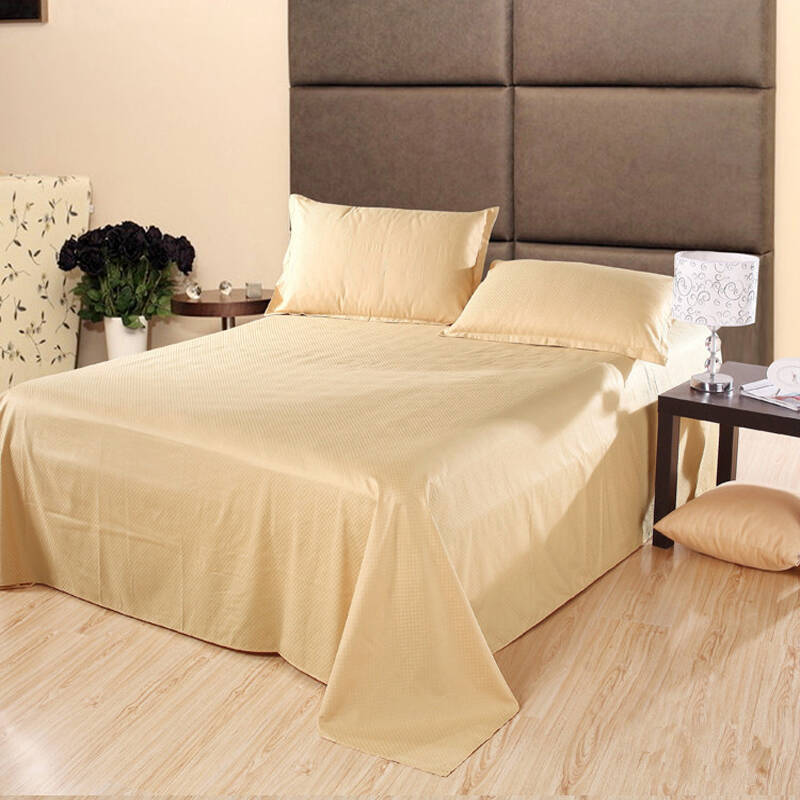 贝得赫家纺全棉缎格素色床单单幅单双人纯棉床单 驼色 235*265