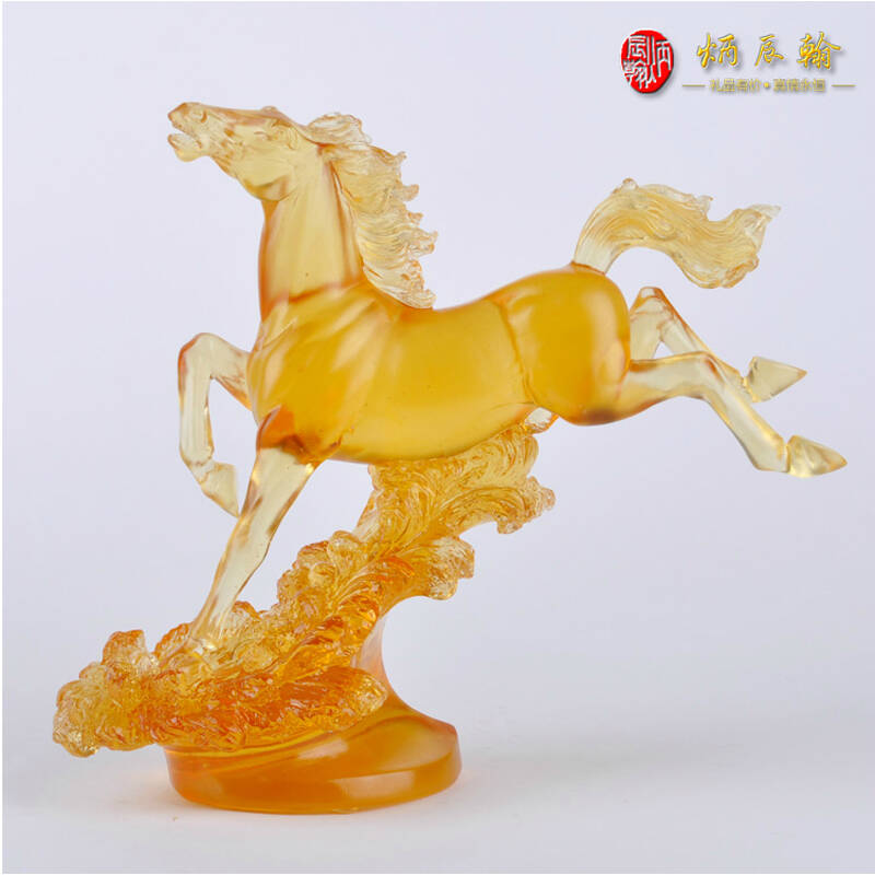 炳辰翰 古法琉璃奔马跃摆件 高档马摆设家居装饰品 马年商务订制 大号