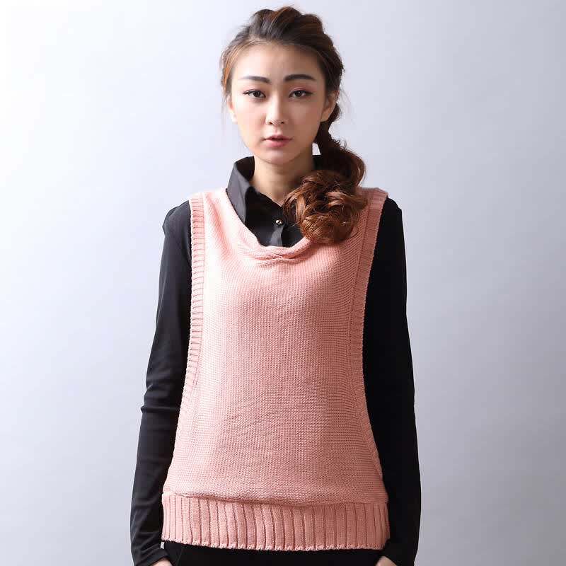 衣之庄园冬季新品 净色修身韩版女式休闲时尚针织毛衣背心 粉红色 xl