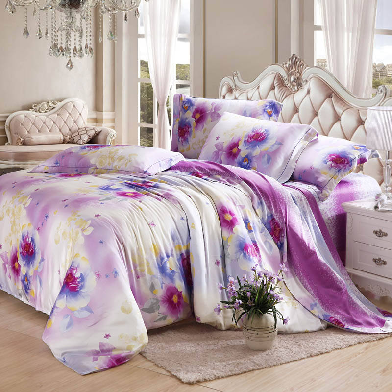 莲姿ab版40支双面天丝印花双人大被套床上用品四件套hky112 被套200*