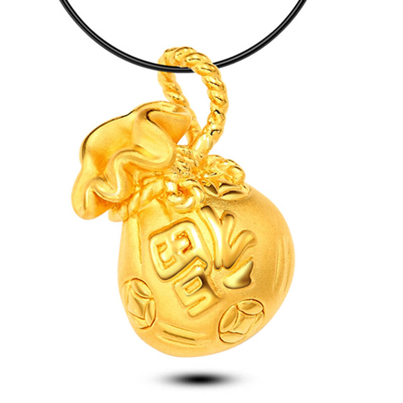 金鑫珠宝 招财福袋 黄金饰品 3d硬足金吊坠 足金项链 女款