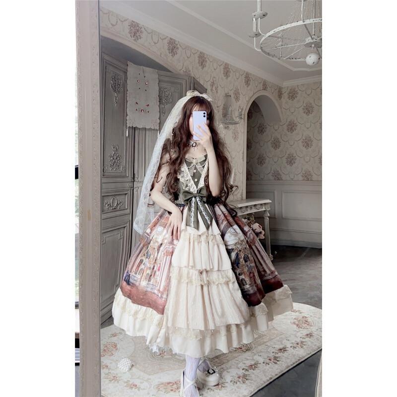 lo裙lolita凡尔赛宫殿油画cla优雅华丽气质吊带裙jsk秋连衣裙凡尔赛