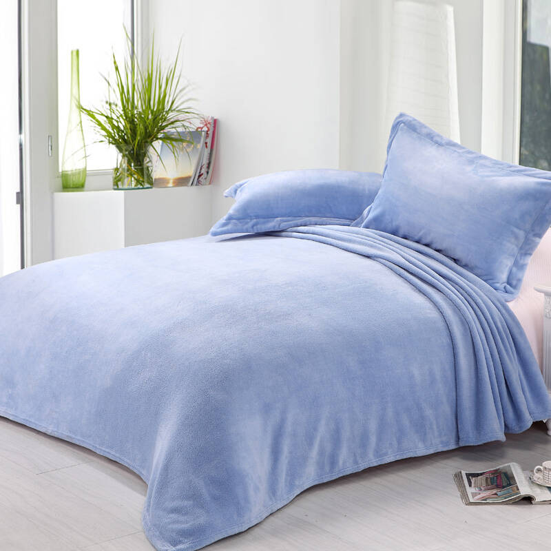 御棉堂 珊瑚绒毯子 毛毯 盖毯 办公室午睡毯冬季保暖床单 天蓝色 230*