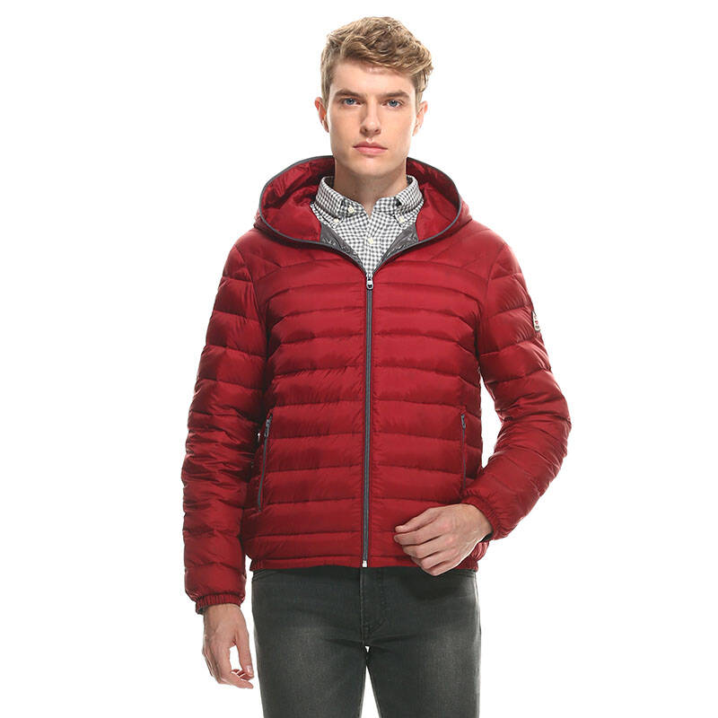 波司登(bosideng)秋羽绒男连帽相色拉链超薄短款b1401025 107f(梅雅红