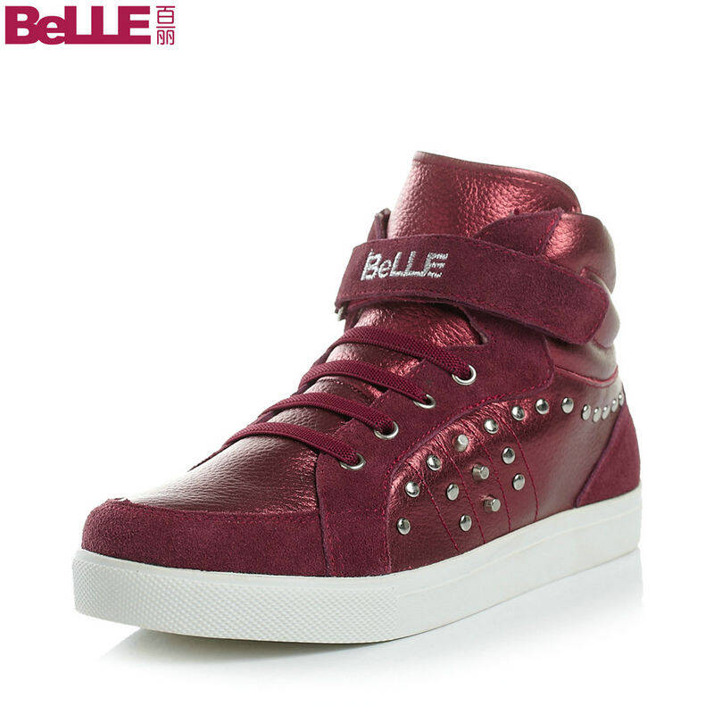 belle/百丽童鞋2014秋季牛皮铜色女中童皮鞋满帮鞋91652 深红 37