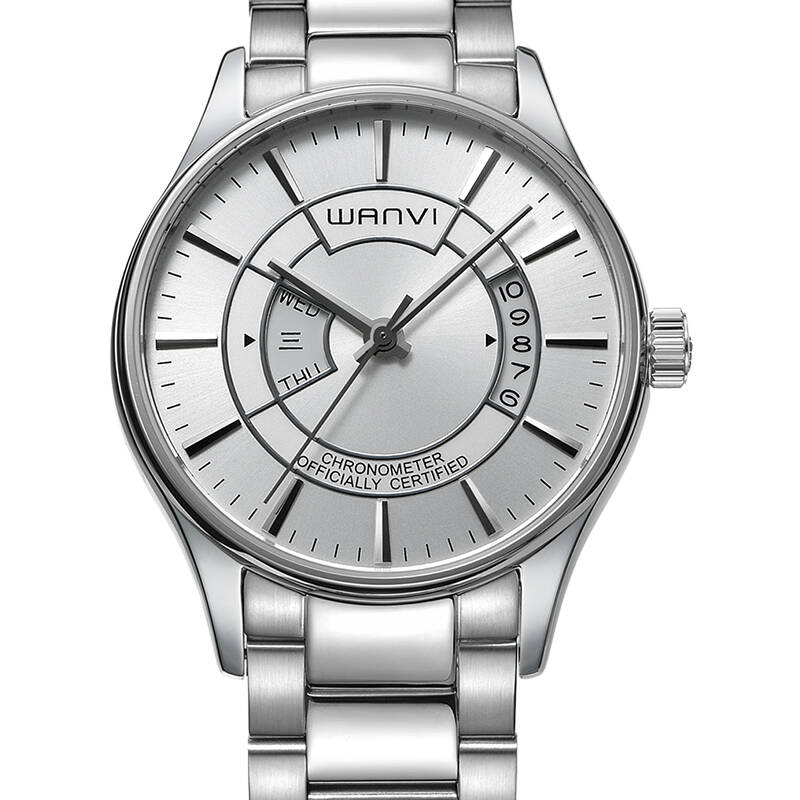 万维(wanvi)手表男士手表防水钢带时尚机械表男表 587钢带白面