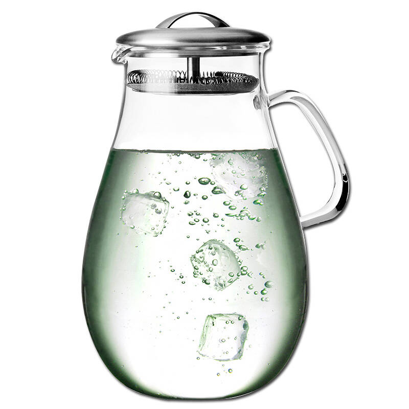 明尚德正品1900ml耐热玻璃凉水壶家用带盖带滤网过滤水滴壶茶壶 yh308