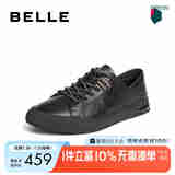 百丽印花百搭小白鞋男款夏季舒适牛皮两穿休闲板鞋8GL01BM4 黑色 43 (265mm)