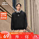 鸿星尔克（ERKE）鸿鹄|卫衣男套头连帽舒适百搭情侣帽衫运动上衣男滑板连帽衫长袖 正黑 L