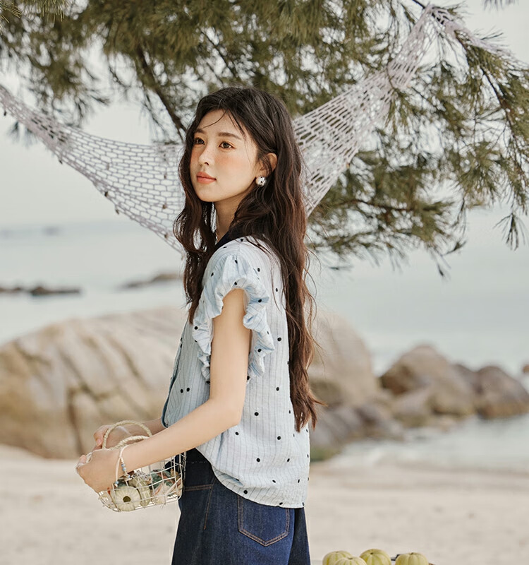 Mixiu [] Polka Dot Embroidered Shirt for Women 2026 Summer Unique Design Short Sleeve Blouse 31