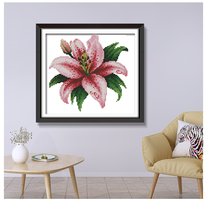 百合花十字绣 小型手工 小件简单绣可爱学生款植物花卉自己绣棉线绣品