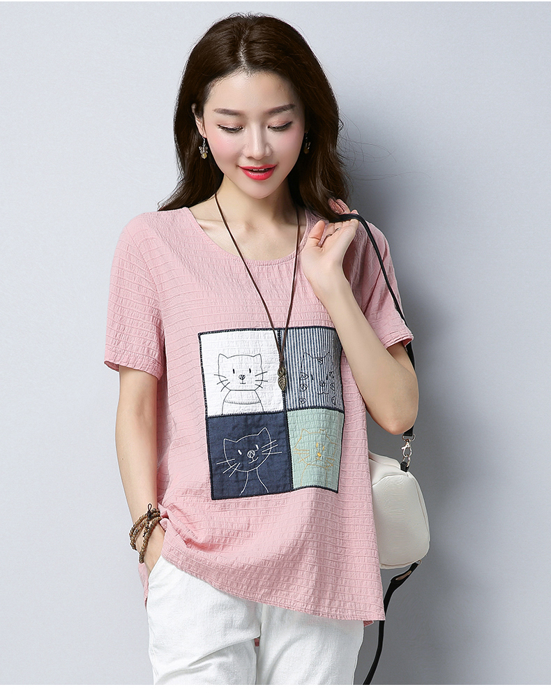 窈窕一身全棉短袖t恤女夏装2018新款女装纯棉小衫时尚贴布体恤夏季