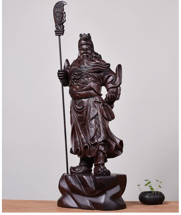 像客厅摆设工艺品花梨木立刀关羽像摆件家居饰品红木关公雕像供奉佛像