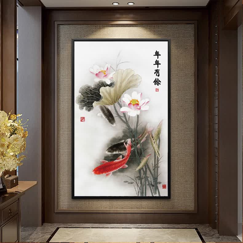 点钻十字绣客厅玄关画年年有余砖石秀卧室走廊简约现代满钻荷花九鱼
