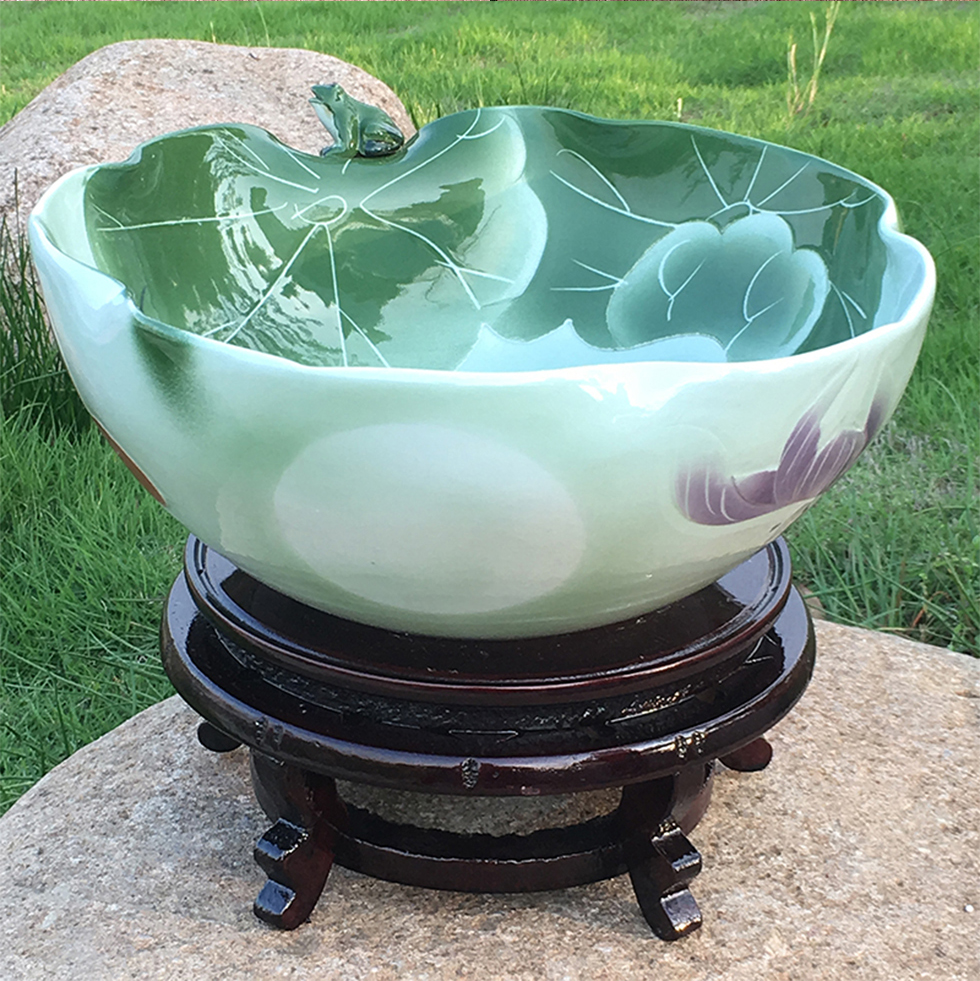 景鸿图 景德镇陶瓷鱼缸水族箱 大号碗莲睡莲花盆荷花金鱼缸客厅乌龟缸