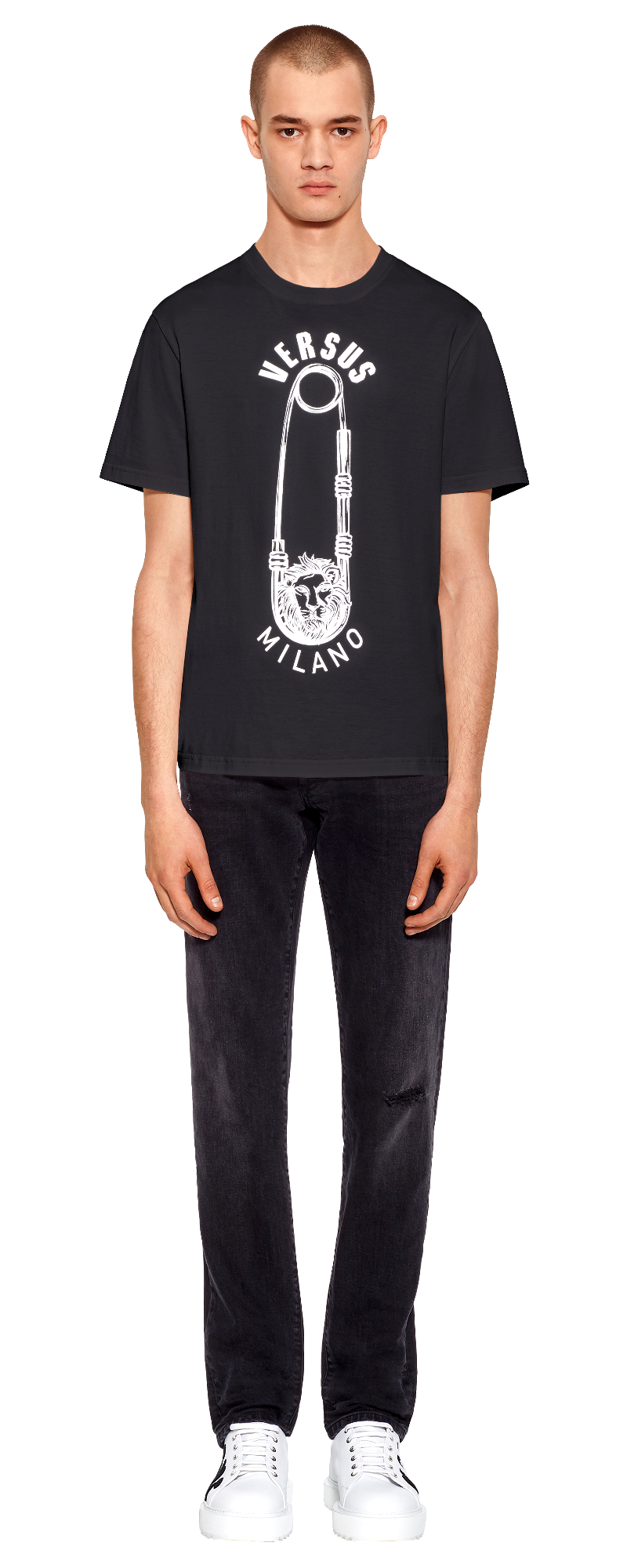 versace范瑟丝范思哲男装t恤别针设计短袖衫bu90651abj10388b1008黑色