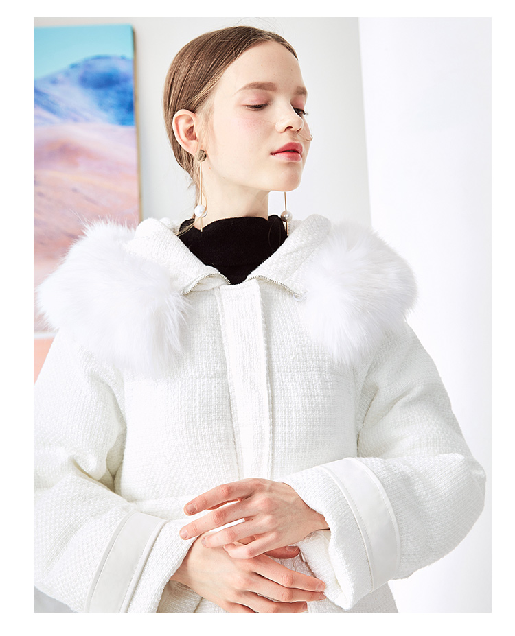 糖力2018冬季新款白色欧美连帽毛领90白鸭绒羽绒服女宽松保暖外套