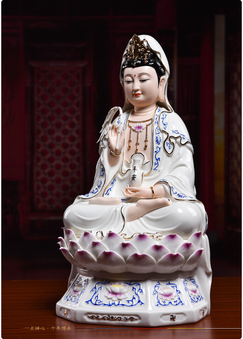 戴玉堂 陶瓷六莲观音菩萨佛像摆件 坐莲观世音娘娘坐像家居供奉家用