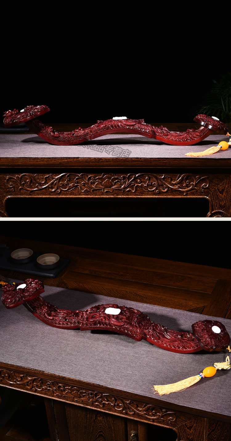 加厚血檀木如意木雕如意摆件红木雕刻九龙如意家居客厅办公室桌面装饰