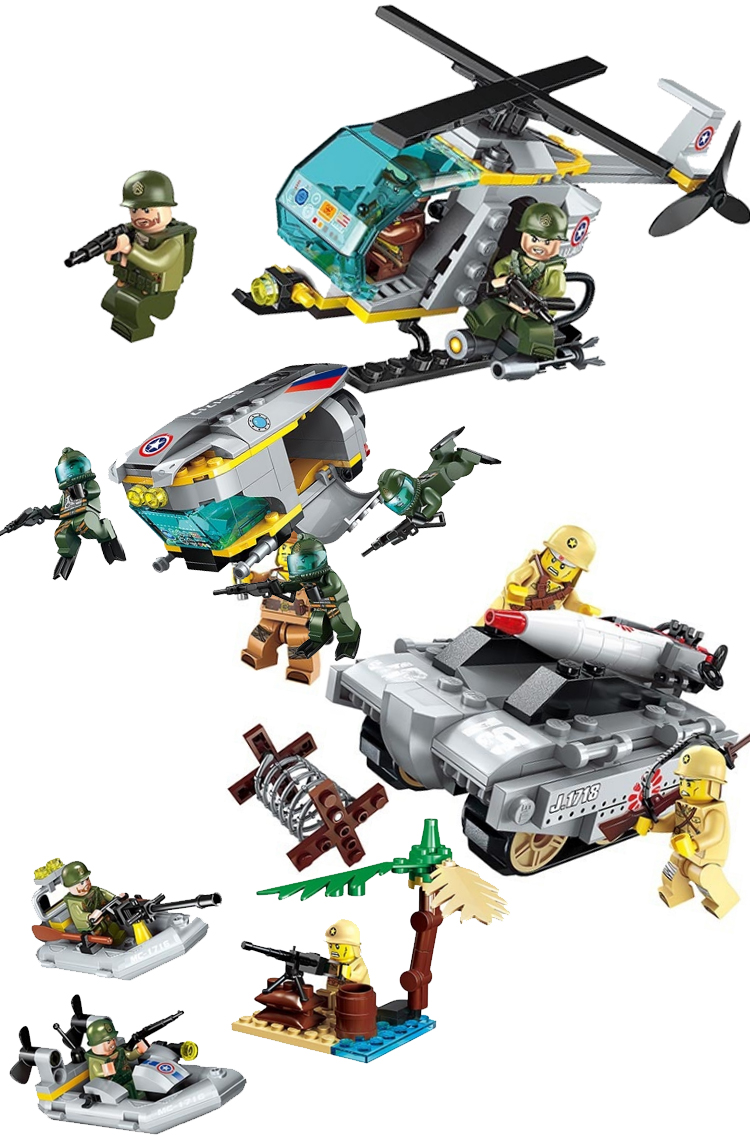 启蒙军事系列积木拼装人仔模型玩具男孩二战飞机主战坦克拼插6-12岁