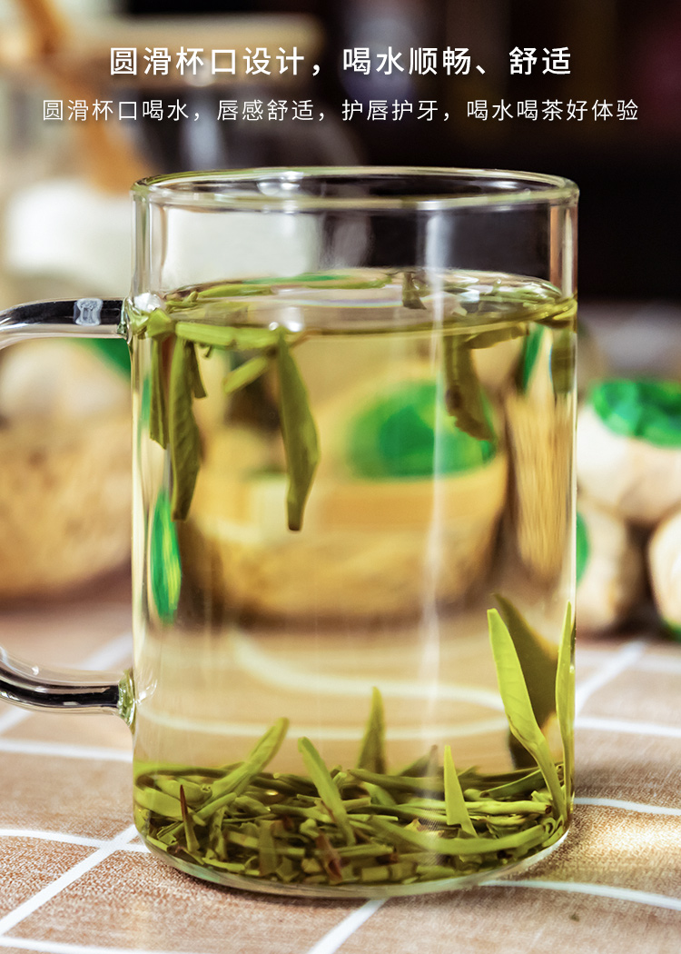 琪毅qiyi带把手玻璃杯绿茶杯玻璃水杯果汁杯品茗杯套装喝茶玻璃杯子