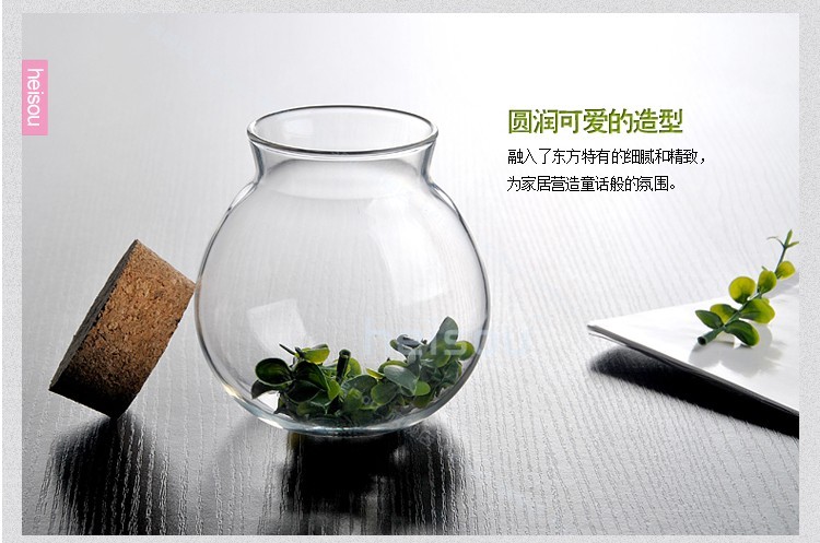 heisou 密封茶叶罐茶道用具480ml软木盖透明玻璃 储物罐 茶具配件 花茶叶食品收纳瓶KC188