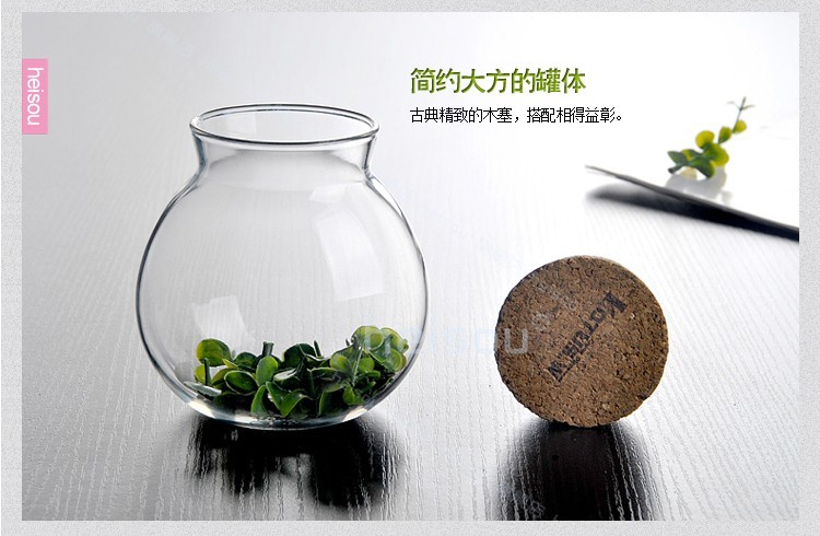 heisou 密封茶叶罐茶道用具480ml软木盖透明玻璃 储物罐 茶具配件 花茶叶食品收纳瓶KC188