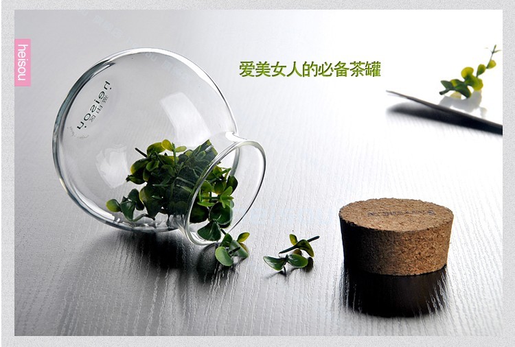 heisou 密封茶叶罐茶道用具480ml软木盖透明玻璃 储物罐 茶具配件 花茶叶食品收纳瓶KC188
