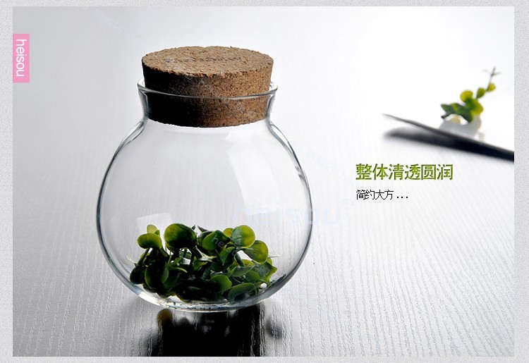 heisou 密封茶叶罐茶道用具480ml软木盖透明玻璃 储物罐 茶具配件 花茶叶食品收纳瓶KC188