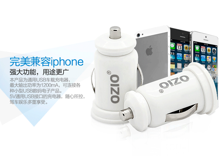 奥舒尔 2.1A平板电脑及手机两用车充(iPad/iPhone适用)  EK20