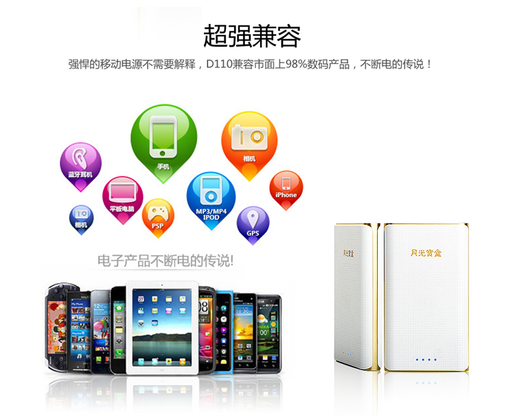 月光宝盒 D110 10000毫安聚合物移动电源 超薄 充电宝 白色