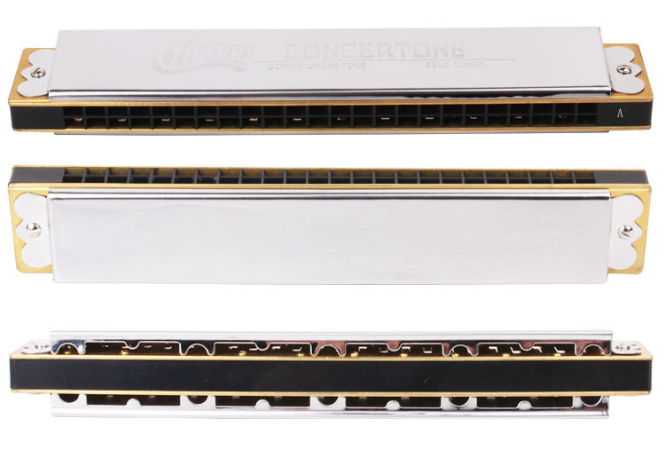 huang黄牌24孔高级重音演奏口琴a调赠琴布