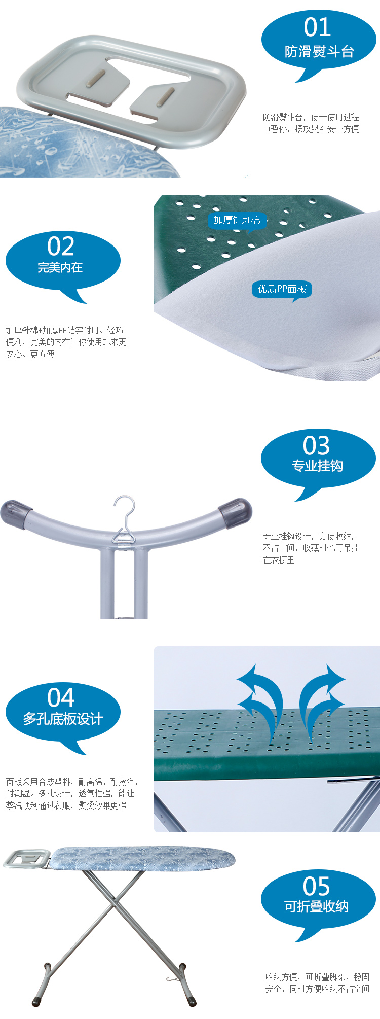 
                                        【京东超市】美家生活 可折叠喷塑PP熨烫板蓝色水滴款                