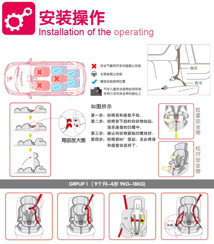 贝贝卡西汽车儿童安全座椅lb515橘黄936kg约9个月12岁